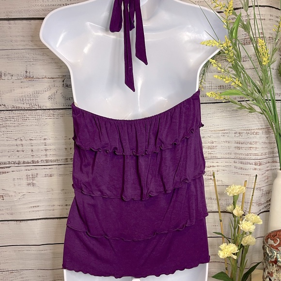 A.N.A Purple Tiered Halter Top Party Top | Small - Picture 2 of 7